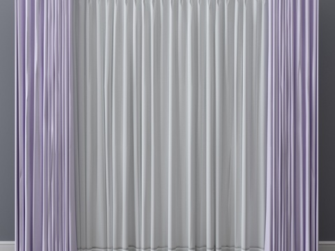  现代窗帘 挂帘 双层帘 纱帘 布帘3d模型 