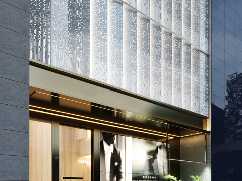 现代店铺门头 门头外立面 店铺su模型