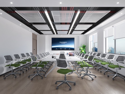  现代会议室 大型会议室 办公会议室 会议桌椅3d模型 