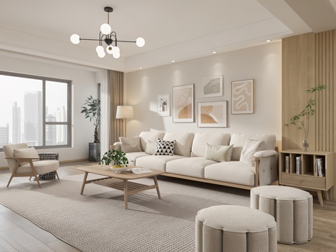  现代客餐厅 开放厨房 书房 酒柜3d模型 