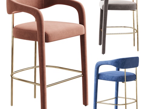 Mavia 现代轻奢吧椅 吧台椅 布艺吧椅3d模型