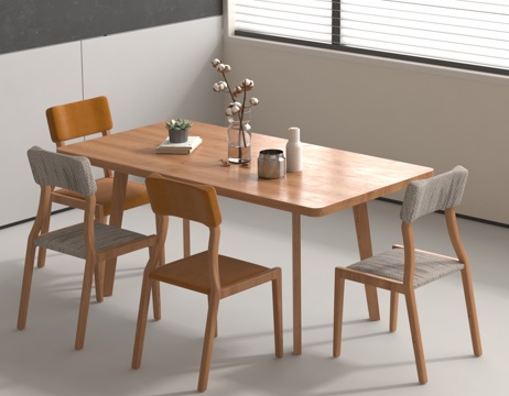 餐桌椅组合实木餐桌 家居餐厅 软装搭配 温馨用餐区 家具设计su模型