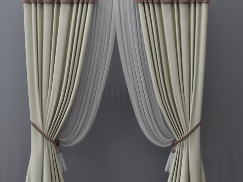  简欧窗帘 挂帘 双层帘 纱帘 布帘3d模型 
