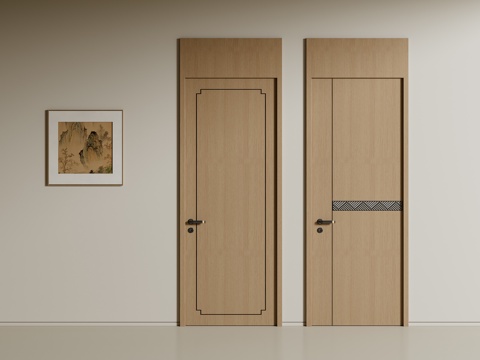 新中式单开门 卧室门 木门su模型