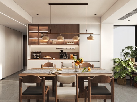  现代中古风餐厅3d模型 