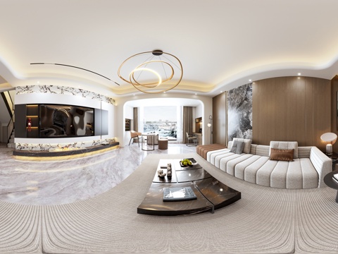  别墅客餐厅  现代轻奢客餐厅全景   现代厨房   现代沙发 