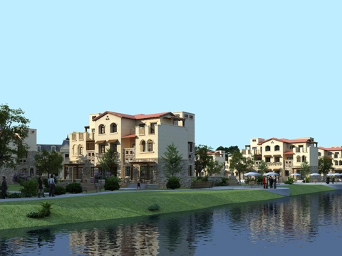  地中海欧式地中海独栋别墅外观3d模型 