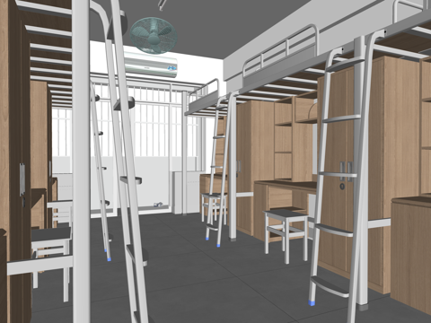 公寓 家装 上下铺 双人间 工装 床 单人间su模型