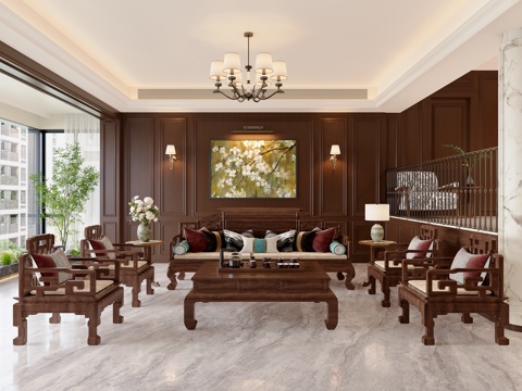  美式客餐厅厨房3d模型 