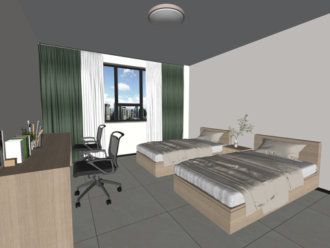 公寓 家装 上下铺 双人间 工装 床 单人间su模型