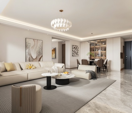  现代客餐厅 开放厨房 电视墙3d模型 