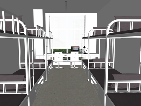 公寓 家装 上下铺 双人间 工装 床 单人间su模型