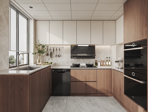  现代中古风厨房3d模型 