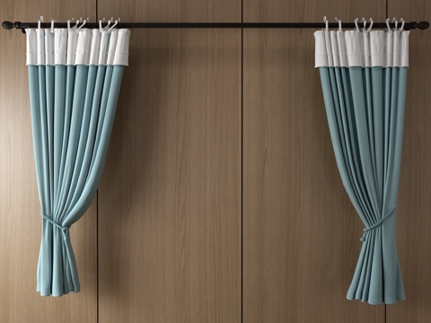  简欧窗帘 挂帘 双层帘 纱帘 布帘3d模型 