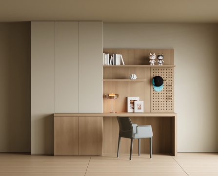 现代书桌一体柜su模型