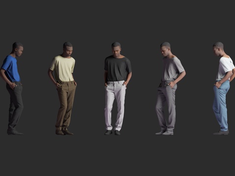  服装模特 非洲黑人 外国人物 站立站姿 男性男人 手插口袋3d模型 