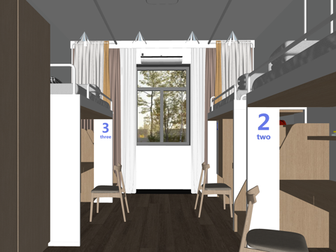 公寓 家装 上下铺 双人间 工装 床 单人间su模型