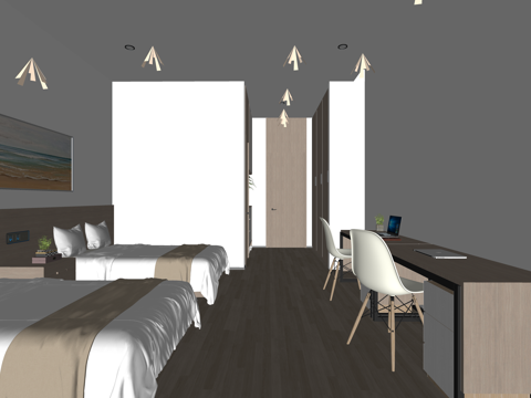 公寓 家装 上下铺 双人间 工装 床 单人间su模型