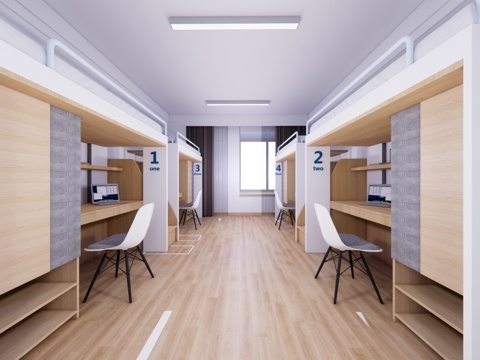 双人间 寝室 单人间 卧室 宿舍 家装 工装su模型