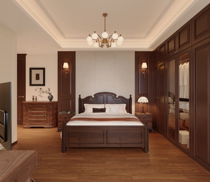  美式卧室3d模型 