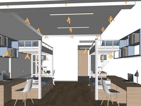 公寓 家装 上下铺 双人间 工装 床 单人间su模型