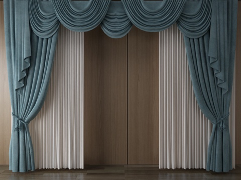  简欧窗帘 挂帘 双层帘 纱帘 布帘3d模型 