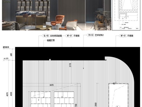 负一楼休闲区立面图 墙面装饰节点图cad施工图