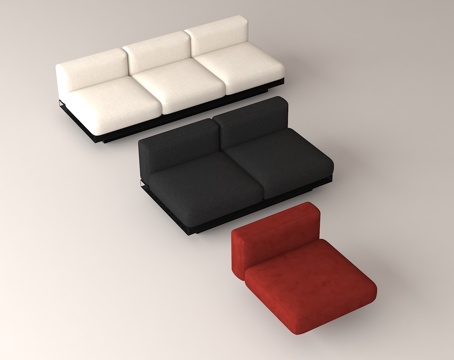  现代沙发 组合沙发 家居家具 布艺沙发 黑白红配色 模块化沙3d模型 