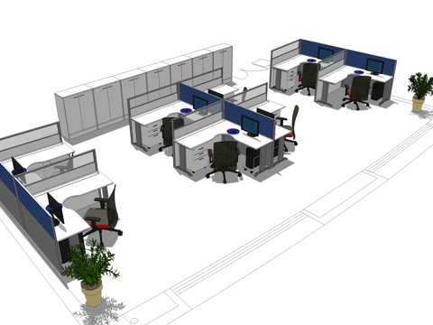 办公工位 办公班台 办公家具 工位 转角工位 文件柜su模型