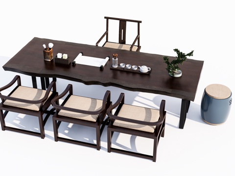 中式茶桌椅su模型