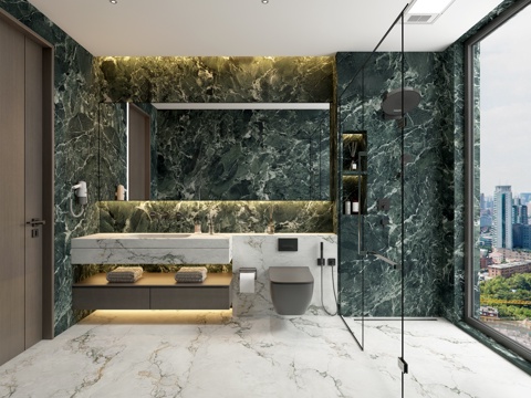  意式卫生间 干湿分离卫生间 干区浴室柜 湿区淋浴房 暗装花洒3d模型 