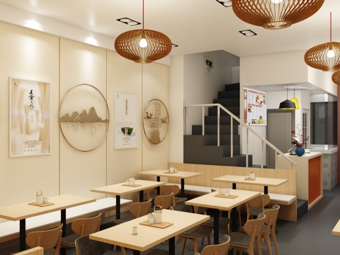  一层酒店大堂 酒店堂吃 熟食店设计 快餐店 小饭店 现代简3d模型 