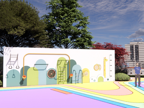 现代儿童游乐区互动墙 直线 儿童游乐区su模型