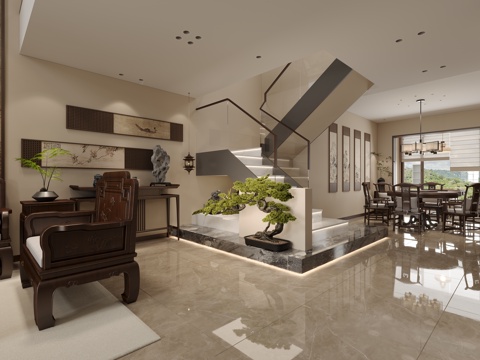  宋氏美学客餐厅复式3d模型 