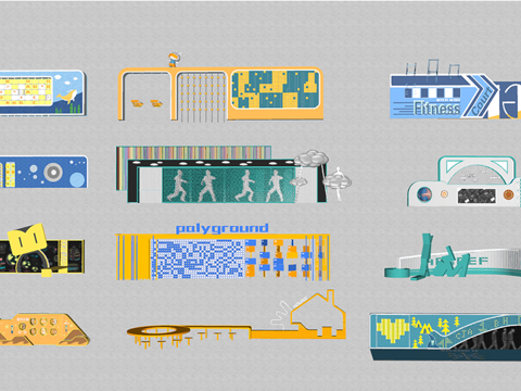 现代儿童互动景墙围墙su模型