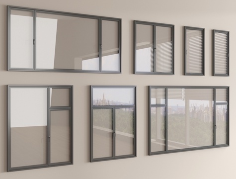 现代窗组合 平开窗 落地窗 阳台窗su模型