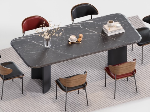 现代简约餐桌su模型