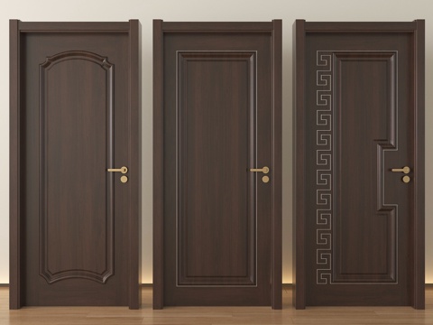 新中式单开门 卧室门 实木门su模型