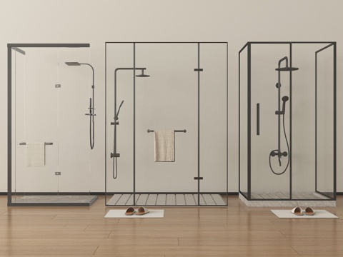 现代淋浴间淋浴隔断 花洒su模型