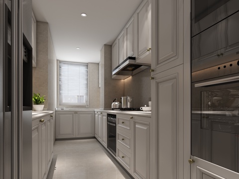  简欧新简欧式厨房 消毒柜 油烟机 双开门冰箱 烤箱3d模型 