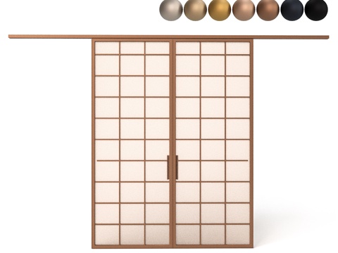  新中式简约房间门 门 简约门 移门 推拉门3d模型 