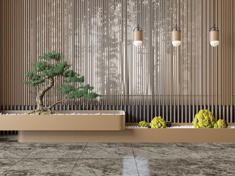 新中式枯山水小景su模型