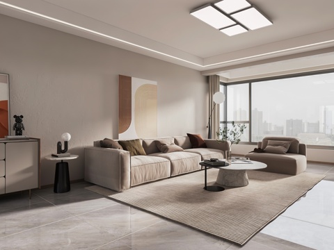  现代客餐厅 开放厨房 电视墙 酒柜3d模型 