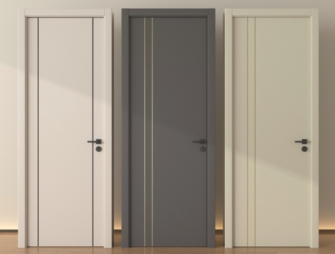 现代单开门 木门 平开门 单开门组合su模型