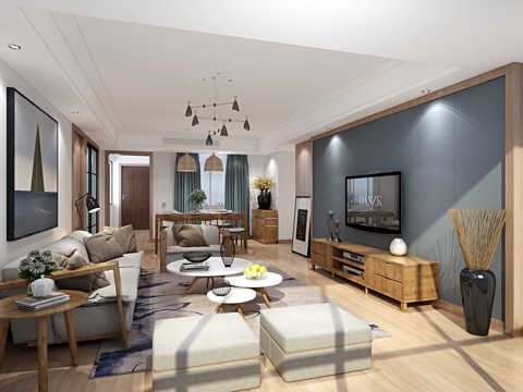  日式现代北欧日式 客厅3d模型 