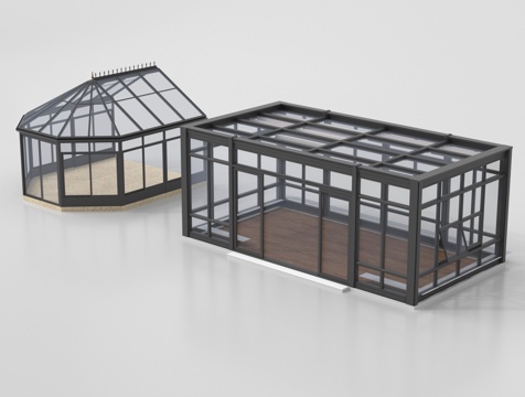 现代阳光房 玻璃房su模型