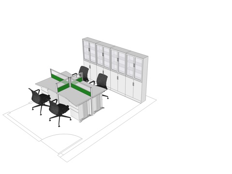 办公工位 办公班台 办公家具 工位 办公室 文件柜su模型