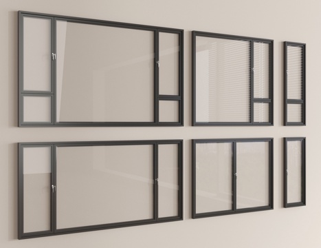 现代窗组合 平开窗 推拉窗 落地窗 阳台窗su模型