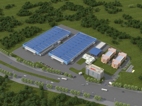  现代工业园鸟瞰工厂鸟瞰图办公楼垃圾回收宿舍楼房建筑观工厂3d模型 