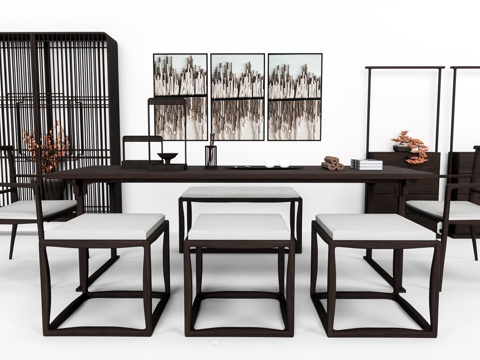 中式茶桌椅su模型